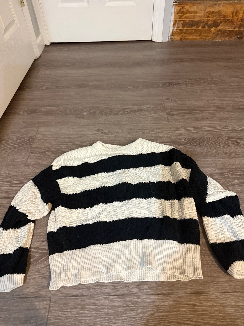a new day Black & White Striped Crewneck Sweater